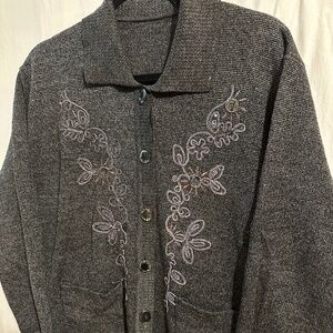 Vintage gray embellished cardigan sweater
